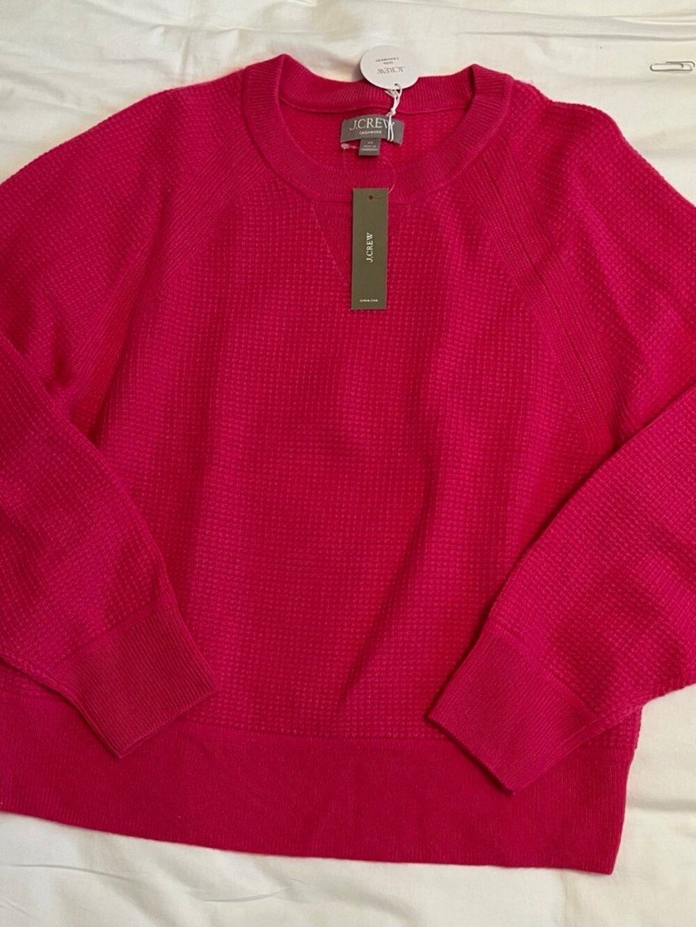 NWT J.Crew 100% Cashmere Waffle-Knit Crewneck Sweater XS Pink Crisp Begonia